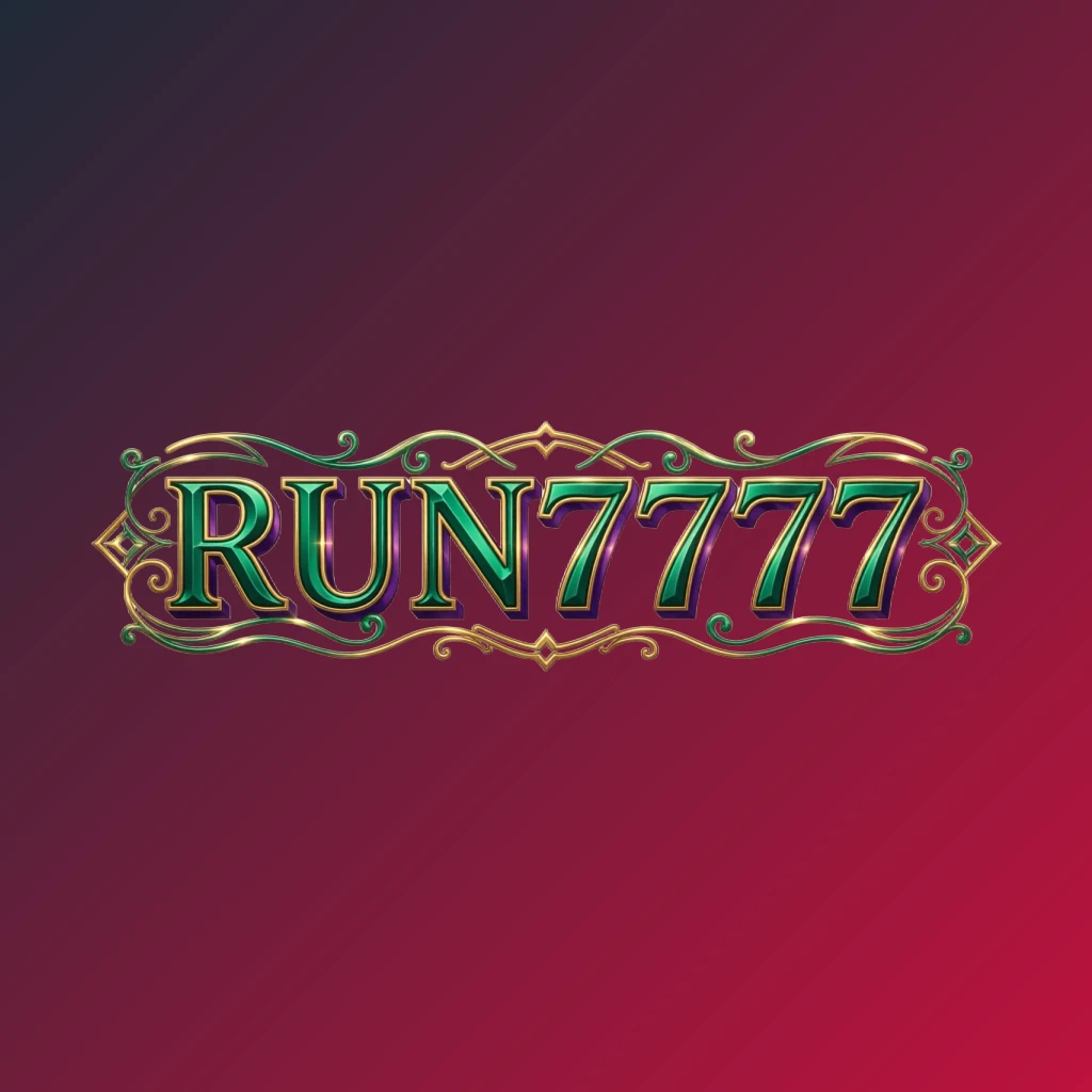 Luxury colorful RUN7777 logo featuring bold serif typography in rich emerald, violet, and gold with elegant glowing ornaments on a transparent background, designed as a wide horizontal rectangular wordmark for a premium brand identity